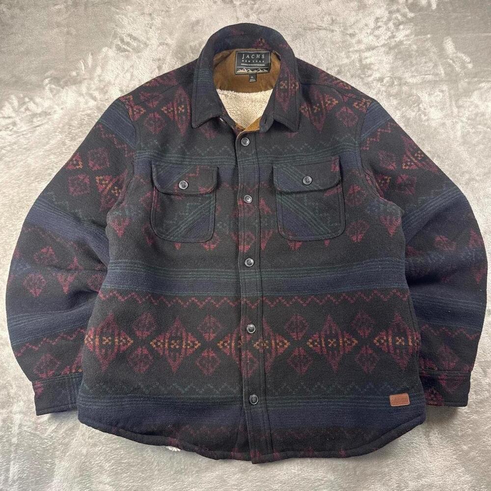 JACHS New York Geometric Sherpa Lined Shirt Jacket Men’s XL Black Red